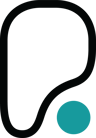 Black outlined "P" shape with a teal circle.