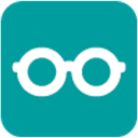 A white icon of circular eyeglasses centered on a teal rounded square background.