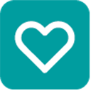 A white heart outline centered on a rounded teal square background.