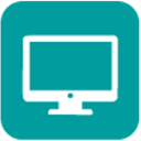 A white computer monitor icon centered on a teal rounded square background.